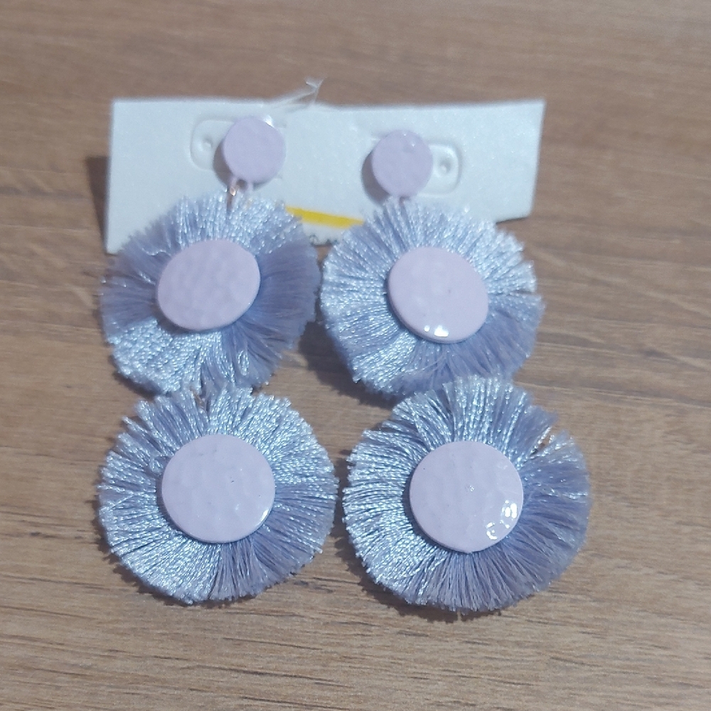 Sugarfix Lilac Lavender Monochrome Fringes Double Drop Dangle Earrings